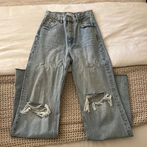 Zara high rise straight leg distressed jeans